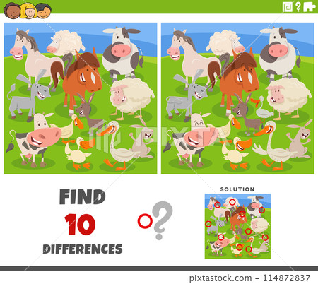 differences game with cartoon farm animals group 114872837