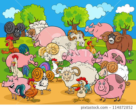 funny cartoon farm animals characters group funny cartoon farm animals characters group 114872852