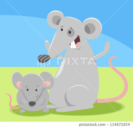 funny cartoon mouse mom and baby animal characters 114872854
