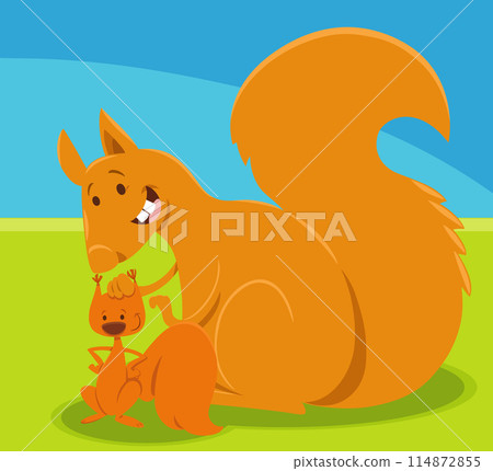 funny cartoon squirrel mom and baby animal characters 114872855