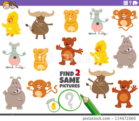 find two same cartoon animal characters activity 114872860
