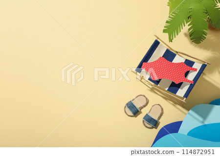 Swimsuit and other accessories for a summer trip to the sea. 114872951