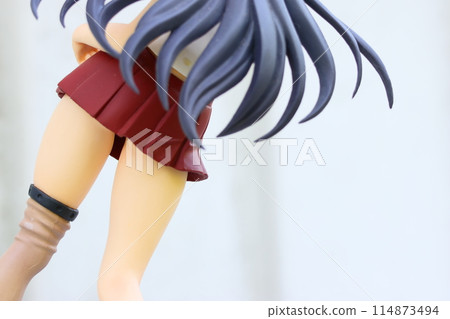 A woman with long hair and a mini skirt 114873494