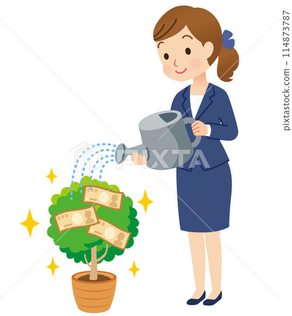 給金錢樹澆水的女人 資產管理 金錢 女商人 給金錢樹澆水的女人 資產管理 金錢 女商人 114873787