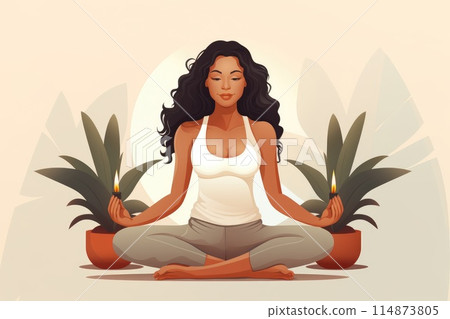 young woman doing yoga at home illustration 114873805