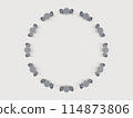 Chairs and tables arranged in a circle, viewed from above 114873806