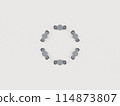 Chairs and tables arranged in a circle, viewed from above 114873807