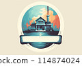 Drawing logo of a house with a lawn 114874024