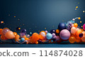 Colorful balloons floating in the air on blue background 114874028
