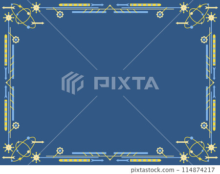 Vintage atompunk style frame with gears and light bulbs. Retrofuturistic frame made of lines in the style of the 1950s-1960s. Design for invitations and banners. Vector illustration Vintage atompunk style frame with gears and light bulbs. Retrofuturistic frame made of lines in the style of the 1950s-1960s. Design for invitations and banners. Vector illustration 114874217