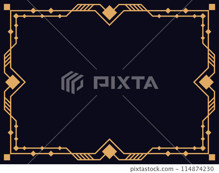 Art deco frame. Vintage linear border. Design a template for invitations, leaflets and greeting cards. Geometric golden frame. The style of the 1920s - 1930s. Vector illustration Art deco frame. Vintage linear border. Design a template for invitations, leaflets and greeting cards. Geometric golden frame. The style of the 1920s - 1930s. Vector illustration 114874230