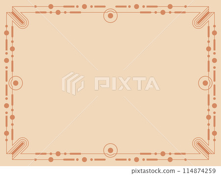 Geometric vintage frame in line art style. Minimalist retro frame with place for text. Vintage linear border in beige color. Design for invitations, greeting cards and banners. Vector illustration Geometric vintage frame in line art style. Minimalist retro frame with place for text. Vintage linear border in beige color. Design for invitations, greeting cards and banners. Vector illustration 114874259