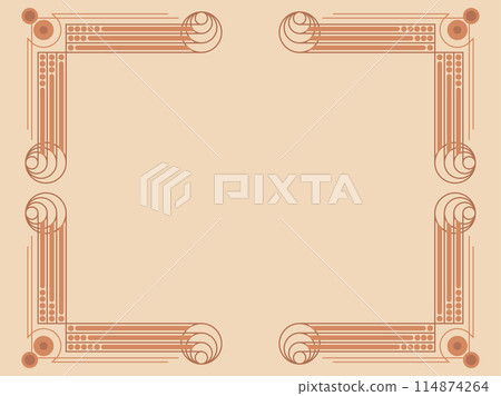Geometric vintage frame in line art style. Minimalist retro frame with place for text. Vintage linear border in beige color. Design for invitations, greeting cards and banners. Vector illustration Geometric vintage frame in line art style. Minimalist retro frame with place for text. Vintage linear border in beige color. Design for invitations, greeting cards and banners. Vector illustration 114874264