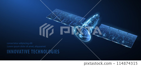 Satellite isolated on blue. Space exploration, GPS technology, Spacecraft station 114874315