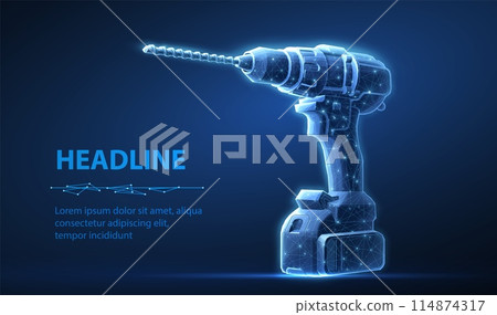 Cordless drill. Power tool, Electric screwdriver, Builders hand tool, Drill bit 114874317