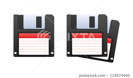 Floppy disk on white background. HD diskette old data media. Storage medium used for data storage. 114874400