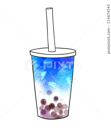 Watercolor illustration of Bubble Blue Matcha Tea 114874543