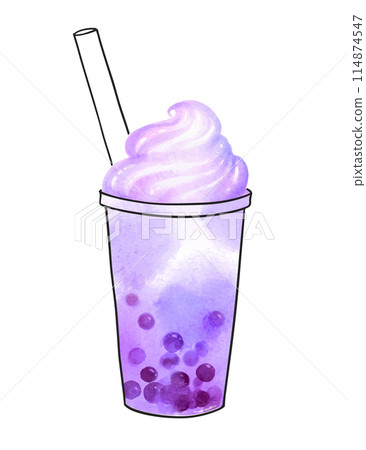 Watercolor Bubble Tea with whipped cream Watercolor Bubble Tea with whipped cream 114874547