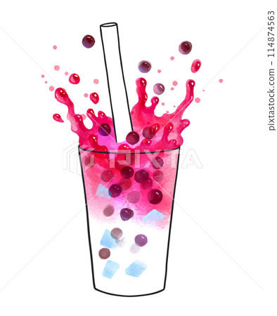 Watercolor red Bubble Tea with splashes Watercolor red Bubble Tea with splashes 114874563