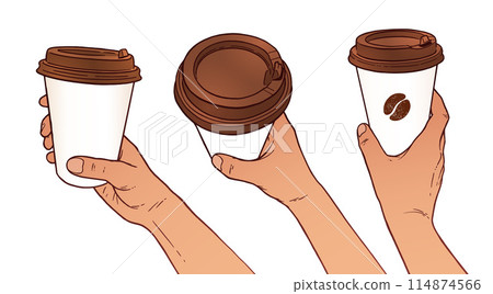 Hands holding paper coffee cup Hands holding paper coffee cup 114874566