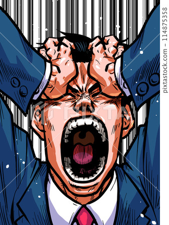 Illustration of a businessman holding his head and screaming Illustration of a businessman holding his head and screaming 114875358