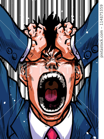 Illustration of a businessman holding his head and screaming Illustration of a businessman holding his head and screaming 114875359