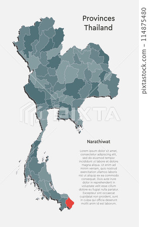 Asia country Thailand map, province Narathiwart Asia country Thailand map, province Narathiwart 114875480