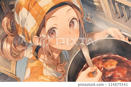 Woman tasting stew in a restaurant kitchen 114875541