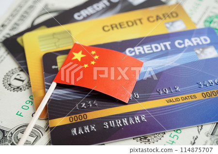 China flag on credit card, finance economy trading shopping online business. 114875707