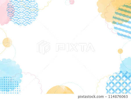 Watercolor colorful circles and snowflakes, pop frame of Japanese pattern 114876063