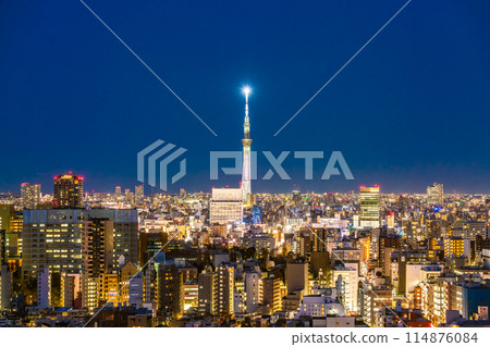 [Tokyo] Tokyo Skytree and the surrounding cityscape at night 114876084
