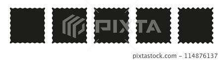 Rectangle and square wavy frames, scalloped edges, zigzag borders. Flat vector illustration isolated on white background. 114876137