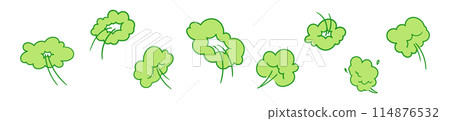 Green toxic smell cloud with cartoon fart icon. Bad odor and stinky gas shape. Poisonous smoke and flatulence sign. Flat vector illustration isolated on white background. 114876532