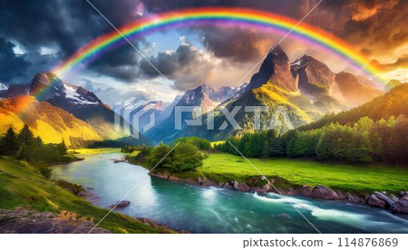 Fantasy rainbow landscape 114876869