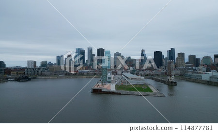 Beautiful Skyline of Montreal Canada from above aerial view - drone photography 114877781