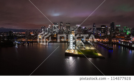 The city of Montreal at night panoramic aerial view The city of Montreal at night panoramic aerial view 114877928