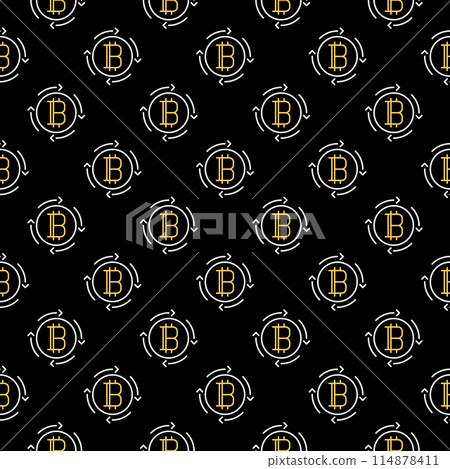 Bitcoin with Arrows vector Crypto Currency round seamless pattern in thin line style 114878411