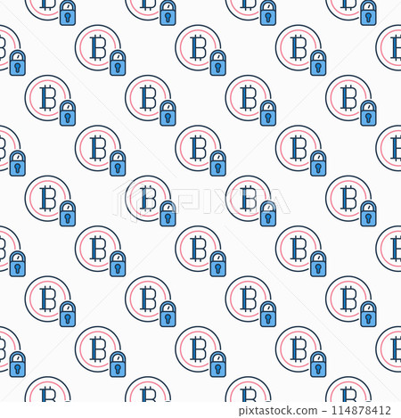 Bitcoin with Padlock vector Cryptocurrency security colored seamless pattern 114878412