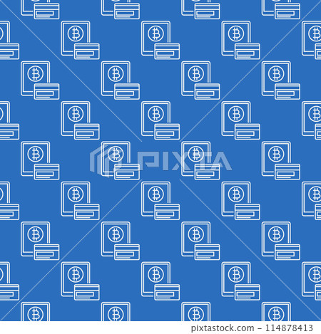 Bitcoin with Tablet and Credit Card vector Cryptocurrency seamless pattern in outline style 114878413