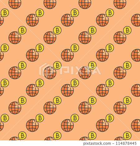 Earth and Bitcoin vector Worldwide Cryptocurrency colored seamless pattern 114878445