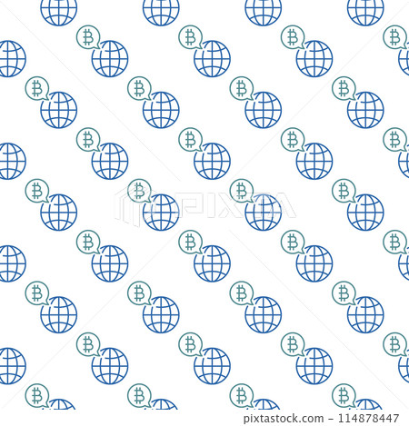 Earth Globe with Bitcoin vector Global Cryptocurrency outline seamless pattern 114878447
