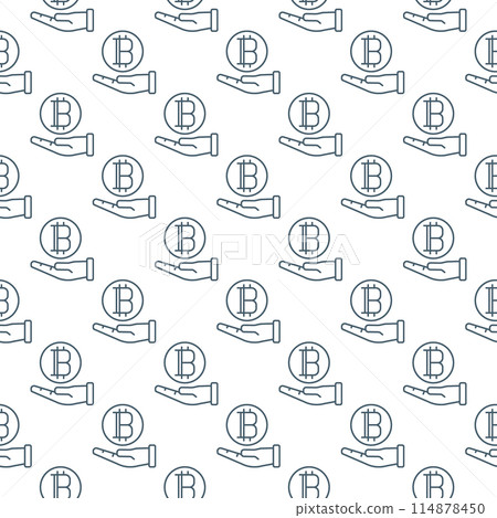 Hand holding Bitcoin vector Cryptocurrency seamless pattern in outline style Hand holding Bitcoin vector Cryptocurrency seamless pattern in outline style 114878450
