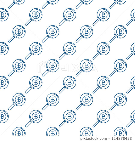 Magnifier with Bitcoin vector Cryptocurrency seamless pattern in outline style 114878458