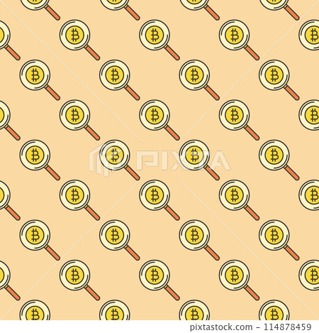 Magnifying Glass and Bitcoin vector Cryptocurrency colored seamless pattern 114878459