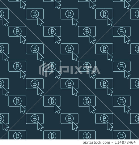 Mouse click on Bitcoin button vector Crypto Currency seamless pattern in thin line style 114878464