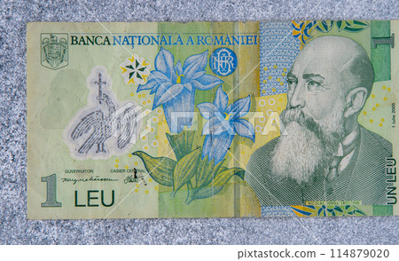 1 leu Romanian currency. Paper money 1 leu Romanian currency. Paper money 114879020