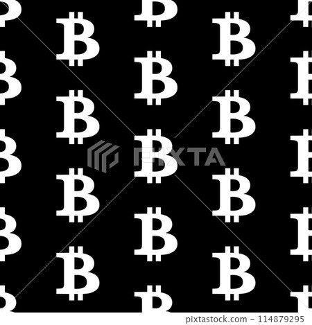 Bitcoin seamless pattern with white crypto coin symbol silhouette on black regular repeating background design template vector illustration. Cryptocurrency sign. Digital currency.Blockchain technology 114879295