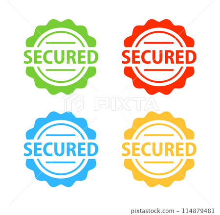 Secured stickers, Colorful label on white background. 114879481