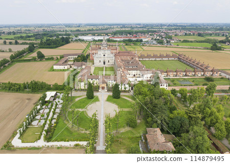 Awesome panorama of Certosa di Pavia cathedral at sunny day 114879495