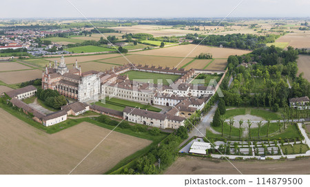 Nice panorama of Certosa di Pavia cathedral at sunny day 114879500
